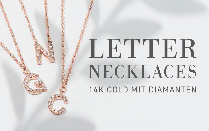 Halskette Letter S, 14 K Weigold mit Diamanten