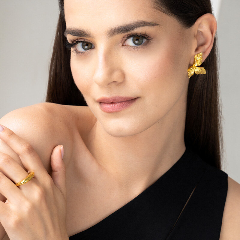 Silber Ring mit Zirkonia, Gelbgold