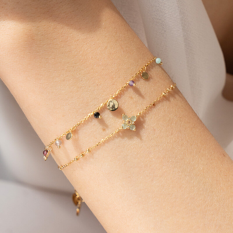 Creolen BLOOM, Labradorit/Aventurin, 18 Karat Gelbgold vergoldet