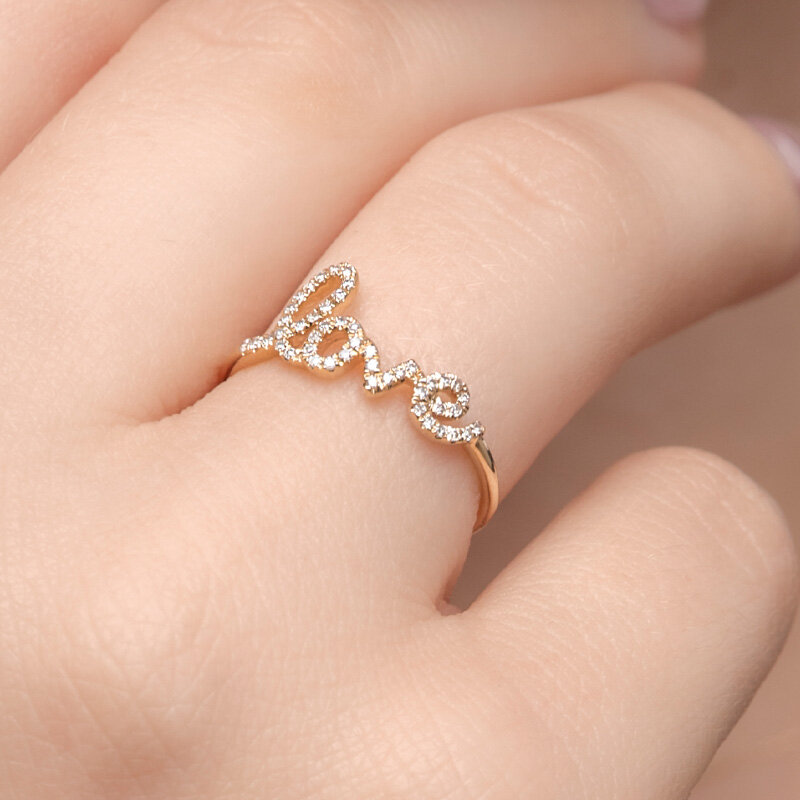 Ring Love mit Diamanten, 18 Karat Weigold