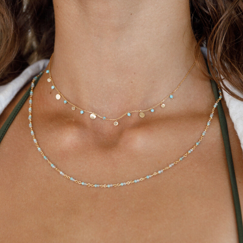 Halskette Flying Gems, Labradorit, 90cm, 18 Karat Gelbgold vergoldet