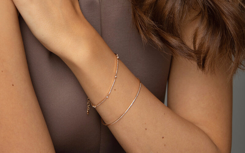 Armkette PURE Ball Chain, Diamant, 14 Karat Rosegold