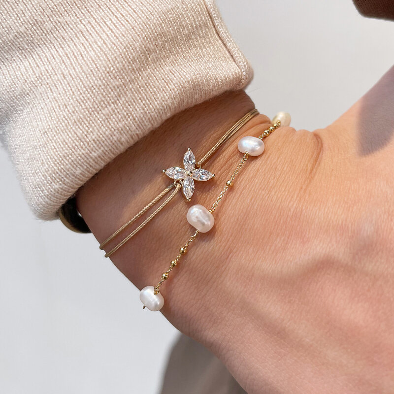 Glcksbndchen Round Flower, 18 K Rosegold vergoldet