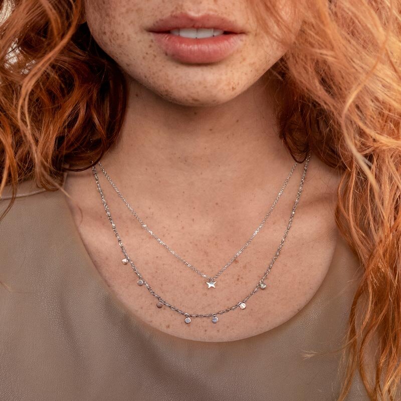 Halskette Solitr, Blauer Topaz, 925 Sterlingsilber