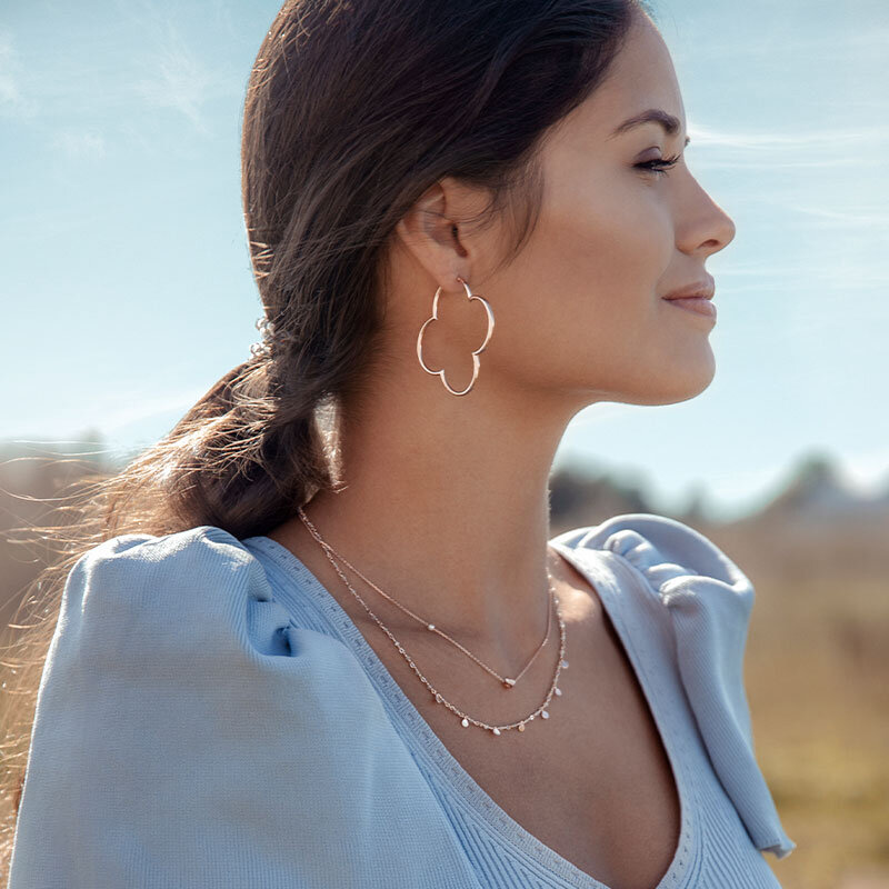 Mini Creole Square mit Zirkonia, 18 K Rosegold vergoldet