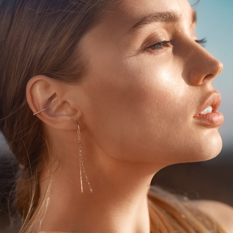 Ohrhnger Solitr, Rosenquarz, 18 K Rosegold vergoldet
