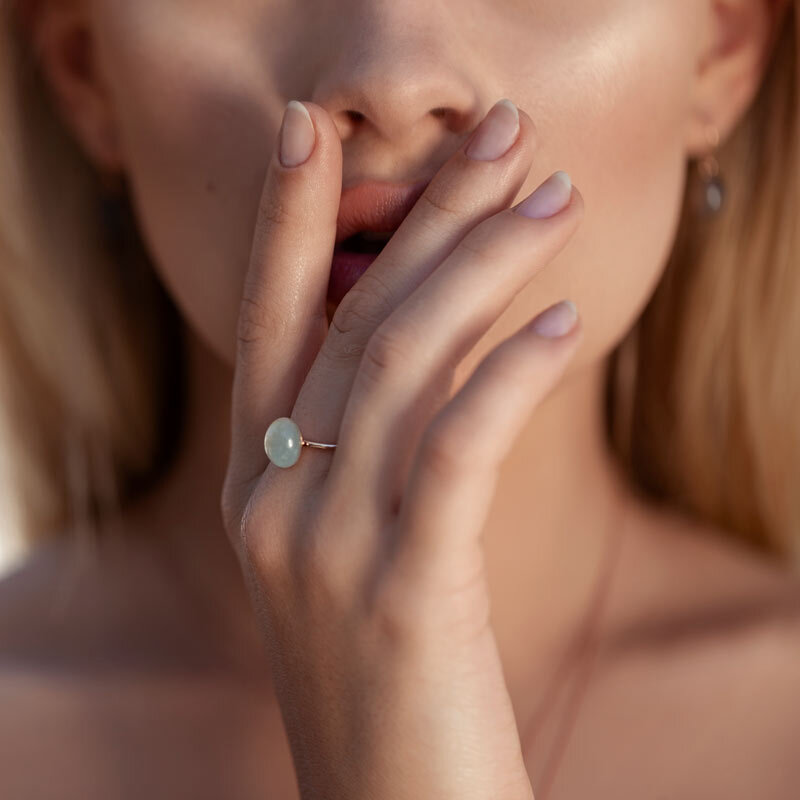 Stacking Ring, Aqua Chalzedon, 6mm, 18 K Rosegold vergoldet