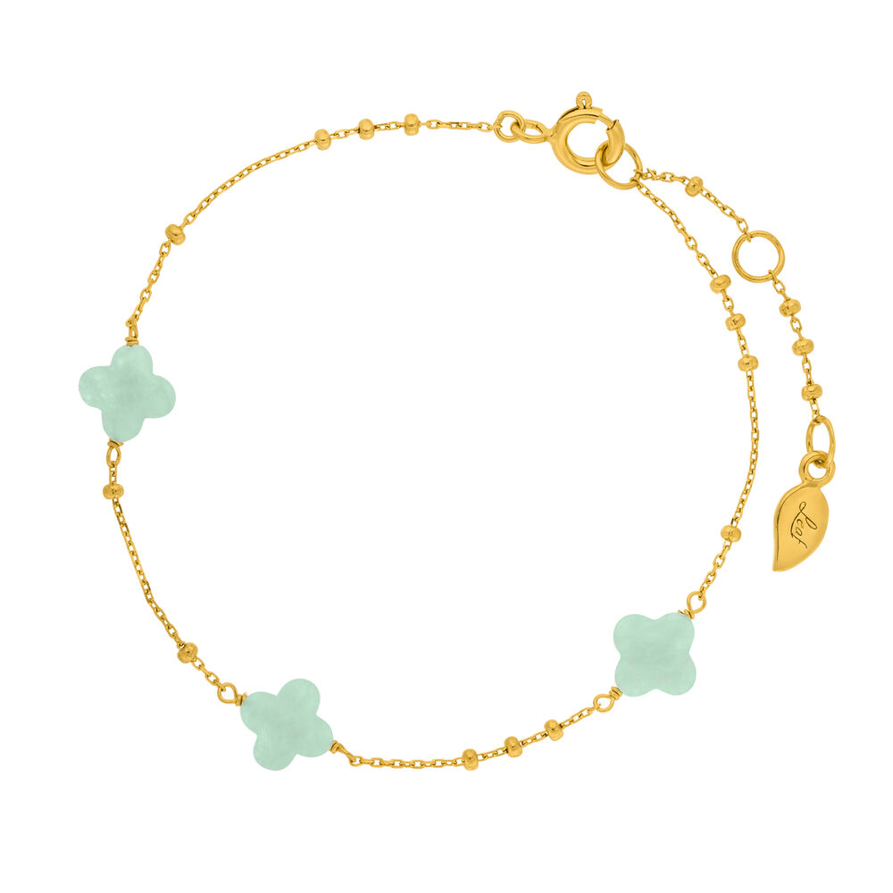 Armkette 3 Clover Gem, Amazonit, 18 Karat Gelbgold vergoldet