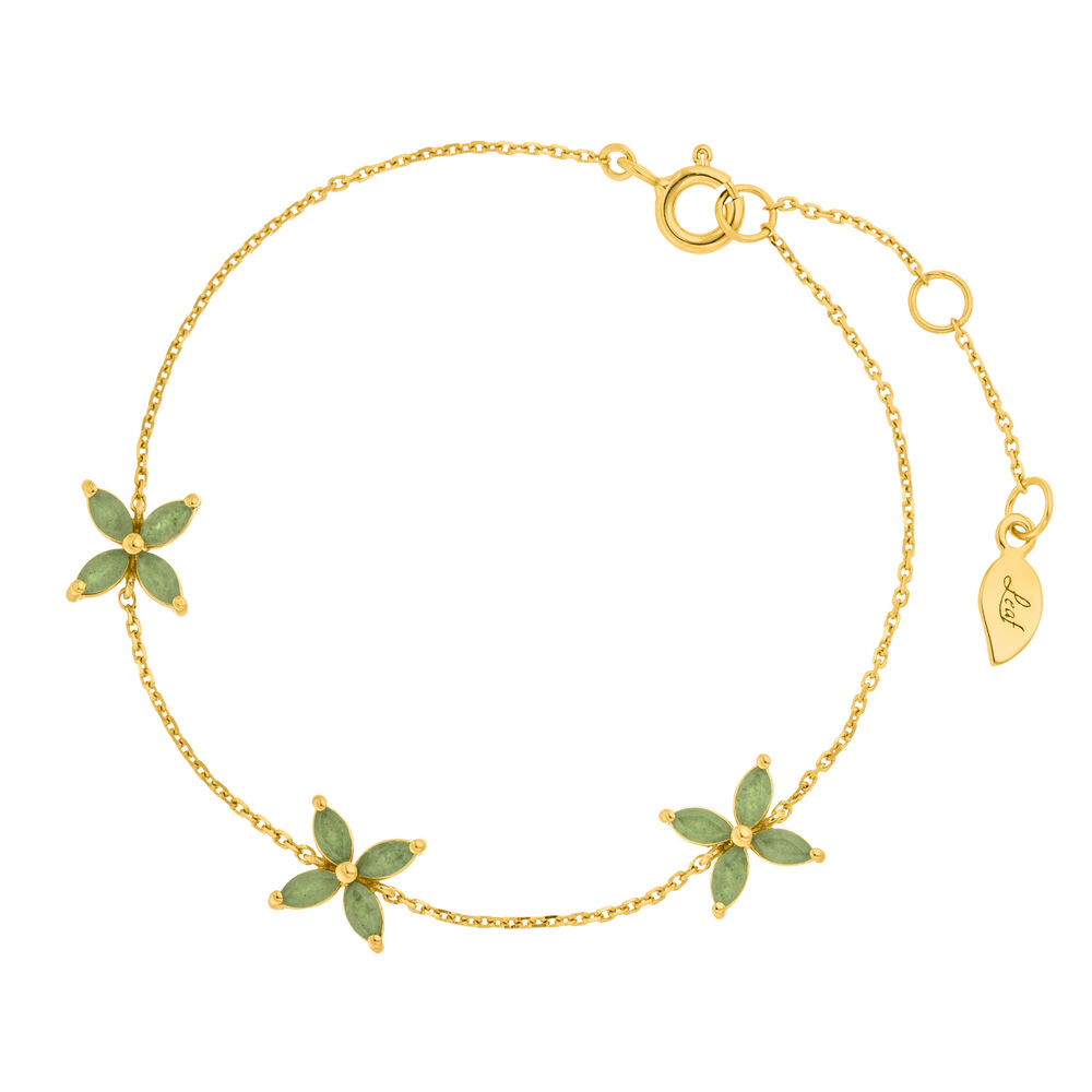 Armkette 3 Leaf Flower, Aventurin, 18 Karat Gelbgold vergoldet