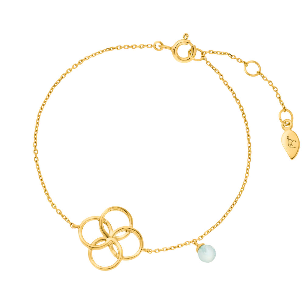 Armkette Clover Charm, Aqua Chalzedon, 18 K Gelbgold vergoldet