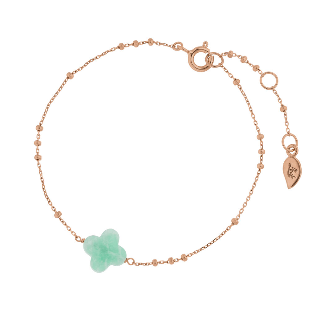 Armkette Clover Gem, Amazonit, 18 Karat Rosegold vergoldet