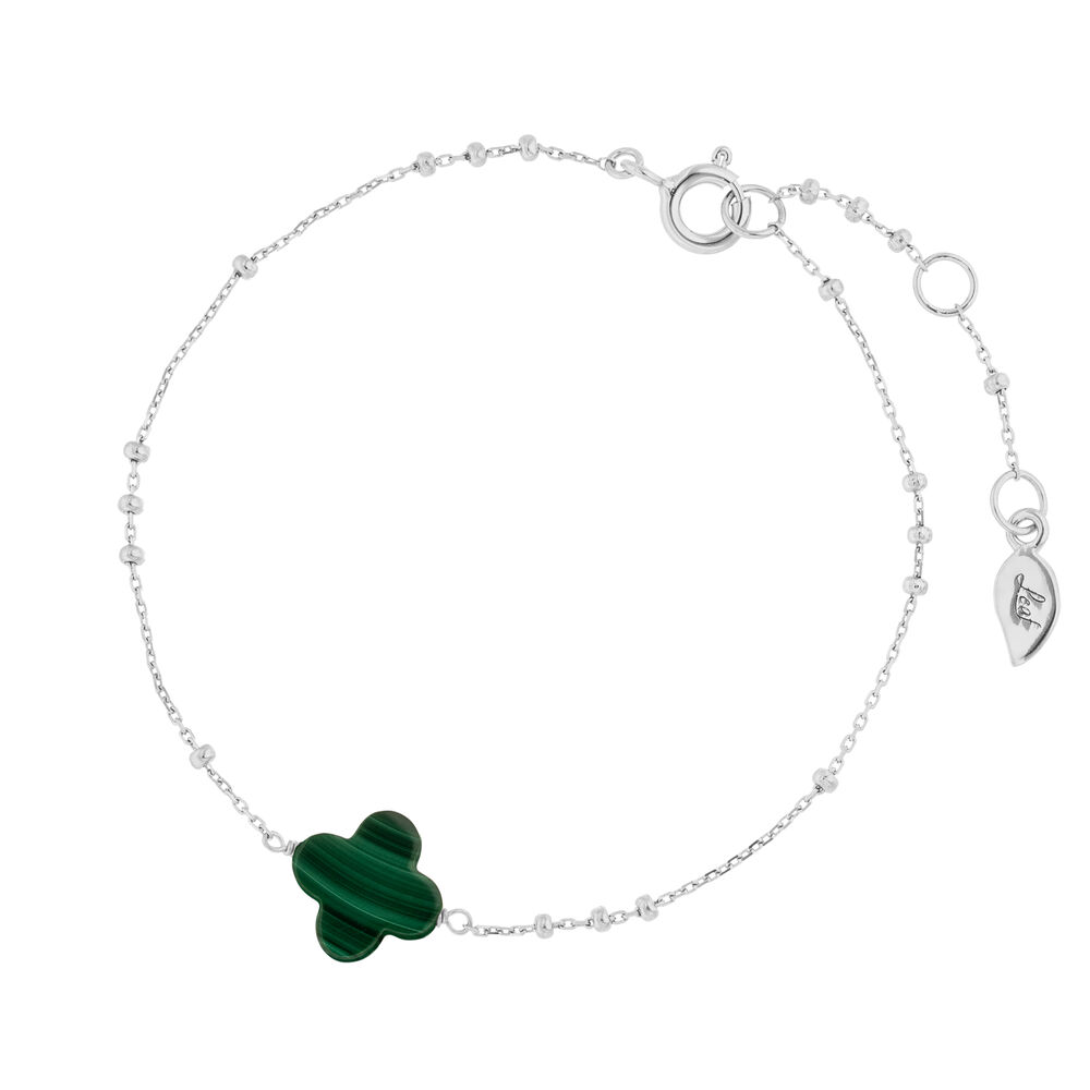 Armkette Clover Gem, Malachit, 925 Sterlingsilber