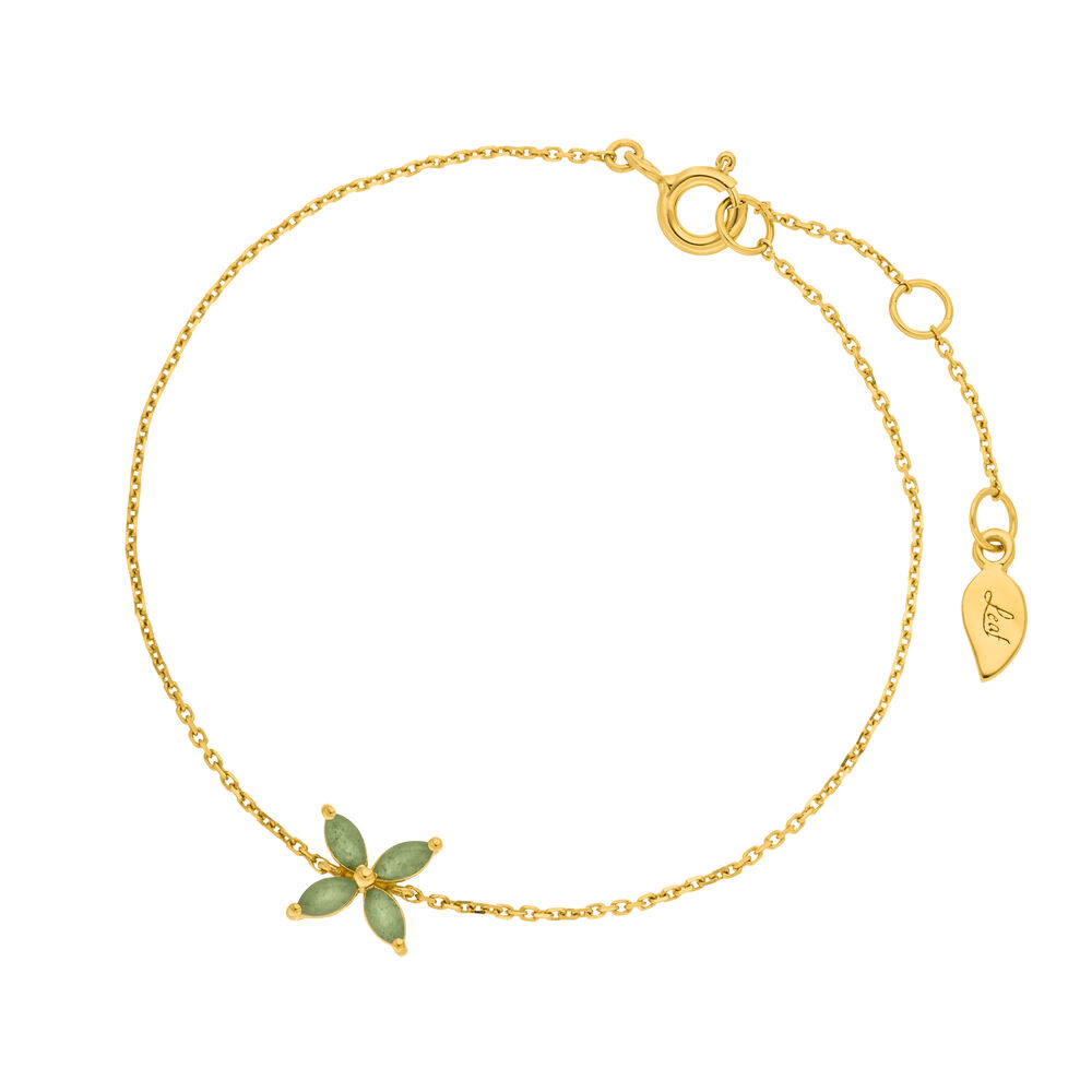 Armkette Leaf Flower, Aventurin, 18 Karat Gelbgold vergoldet