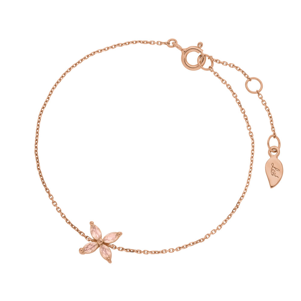 Armkette Leaf Flower, Rosenquarz, 18 Karat Rosegold vergoldet