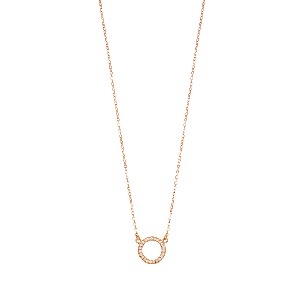Halskette Circle mit Zirkonia, 18 Karat Rosegold vergoldet