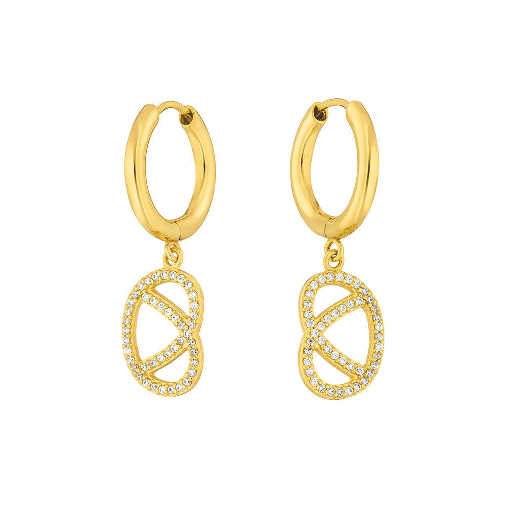 Creole Brezn mit Zirkonia, 18 K Gelbgold vergoldet
