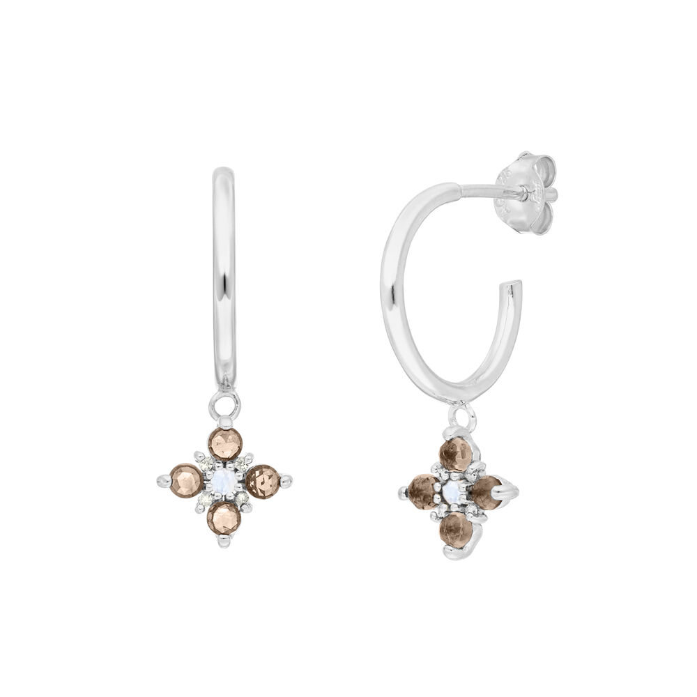 Creolen BLOOM, Rauchquarz/Mondstein, 925 Sterlingsilber Creolen BLOOM, Rauchquarz/Mondstein, 925 Sterlingsilber