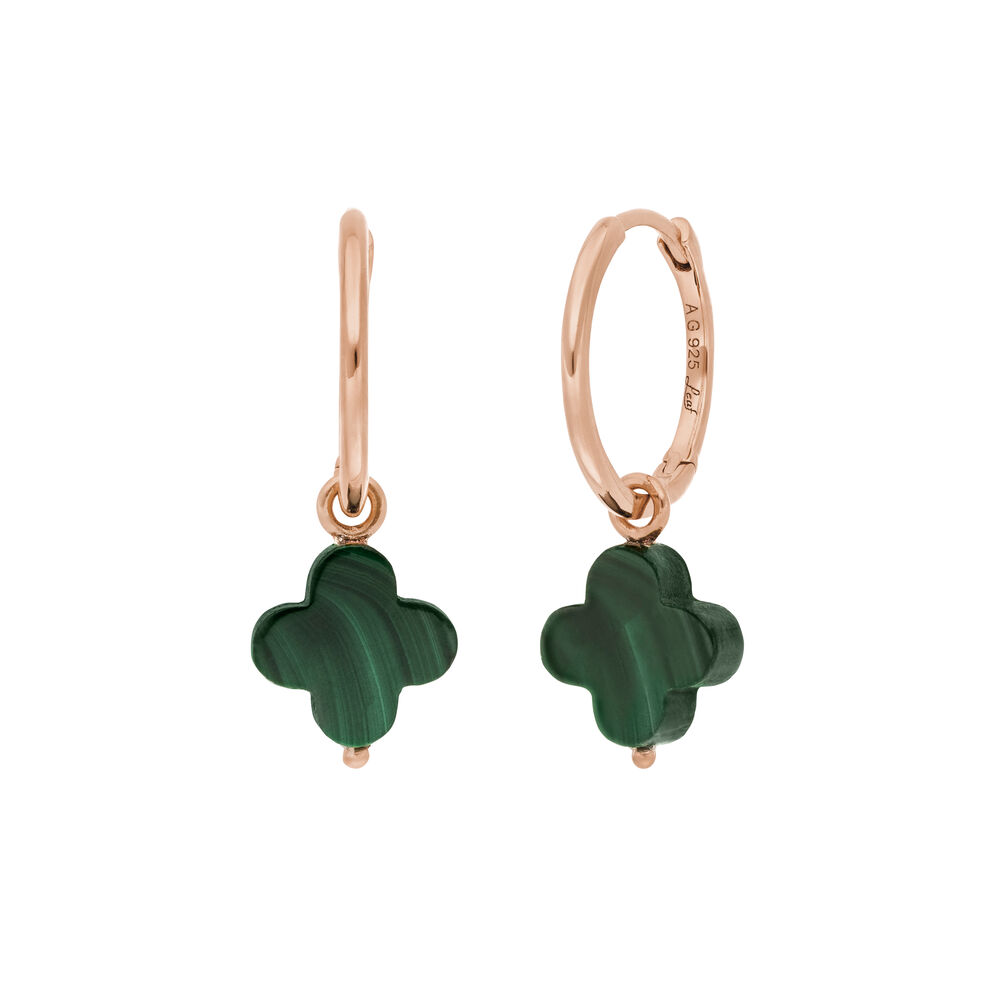Creolen Clover Gem, Malachit, 18 Karat Rosegold vergoldet