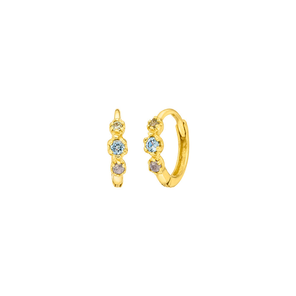 Creolen Three Gems, Blauer Topas, 18 K Gelbgold vergoldet Creolen Three Gems, Blauer Topas, 18 K Gelbgold vergoldet