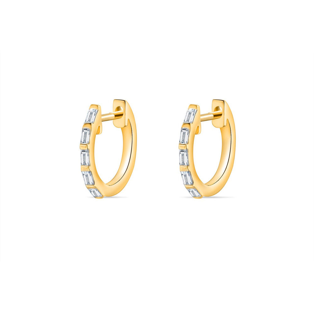 Creolen mit Baguette Diamanten, 14 Karat Gelbgold