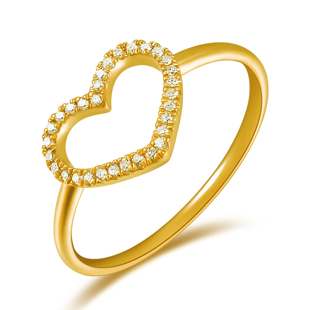 Ring Herz mit Diamanten, 18 Karat Gelbgold