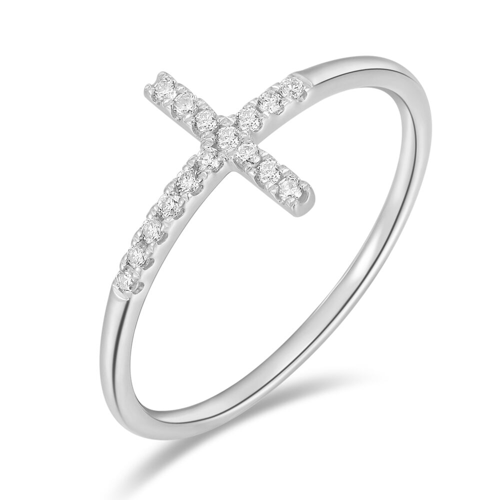 Ring Kreuz mit Diamanten, 18 Karat Weigold
