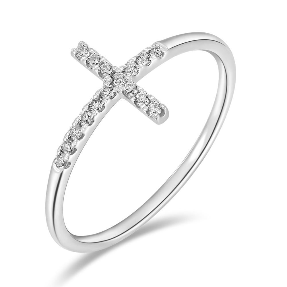 Ring Kreuz mit Diamanten, 18 K Weigold