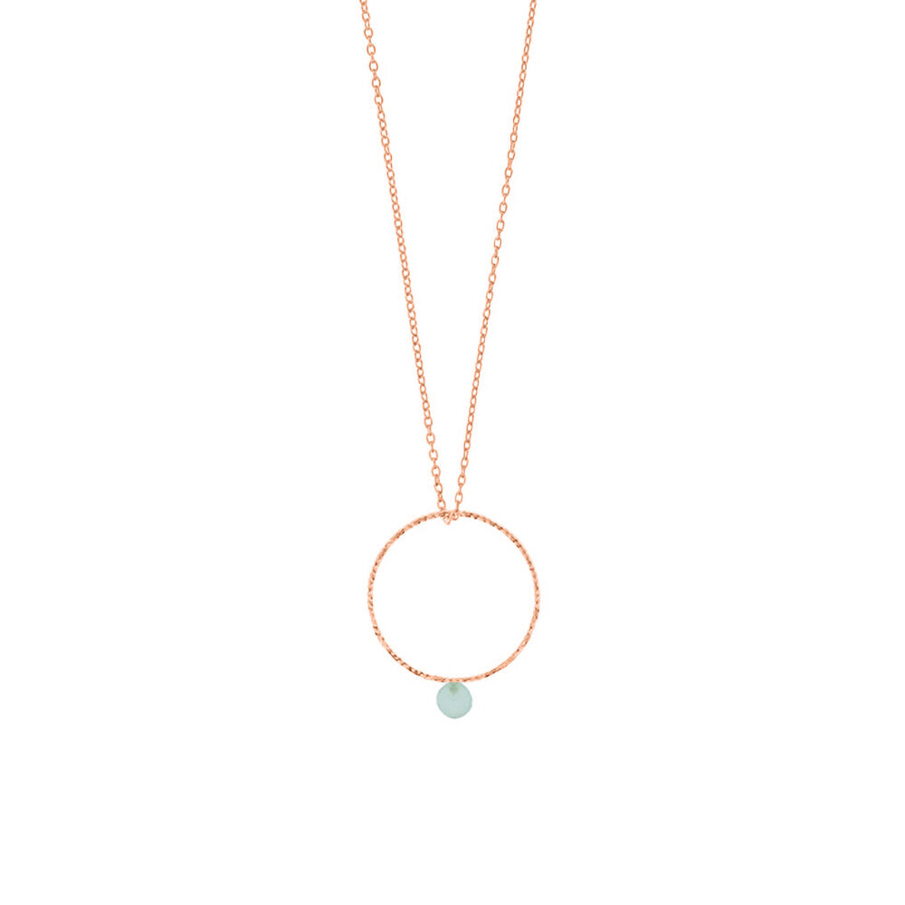 Halskette Rain Drop Circle, 18 Karat Rosegold vergoldet, Aqua Chalzedon