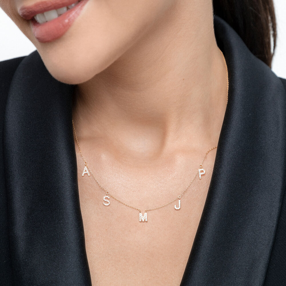 Initialen-Halskette mit 2 Anhngern, 45 cm, 14 Karat Gelbgold Bild 4