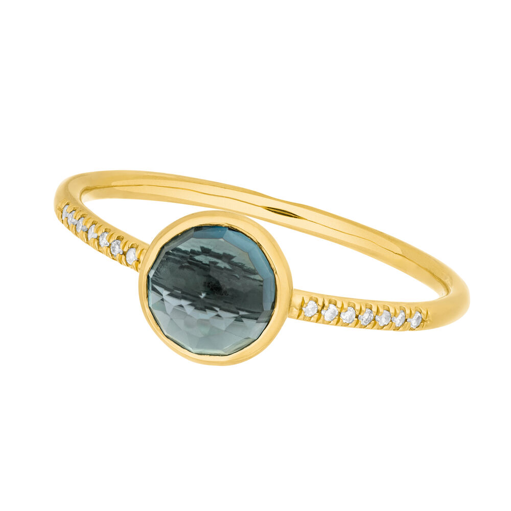 Ring Blue Topas mit Diamanten, 14K Gelbgold, Gr.52 