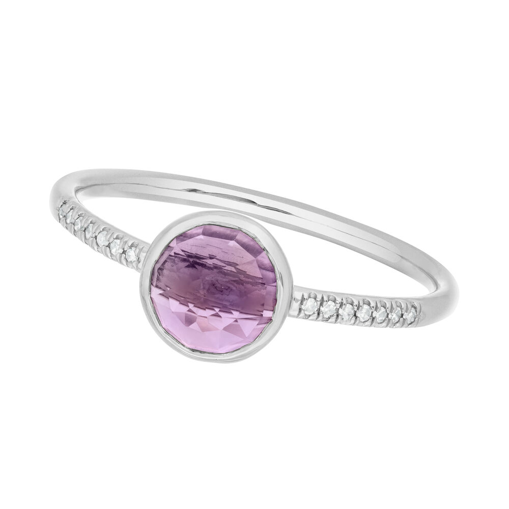 Ring Amethyst mit Diamanten, 14K Weigold, Gr.52 