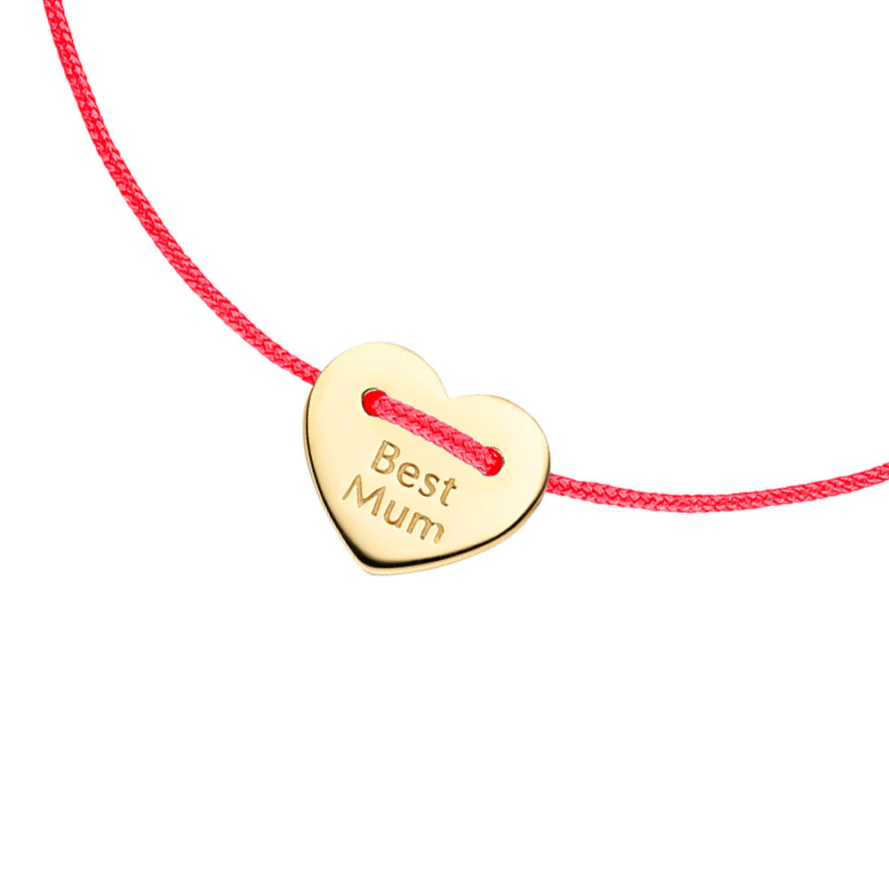 Freundschaftsarmband BEST MUM, 14 Karat Gelbgold, Koralle