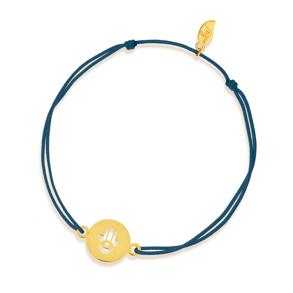 Freundschaftsarmband Hand der Fatima, 14 K Gelbgold, Navy