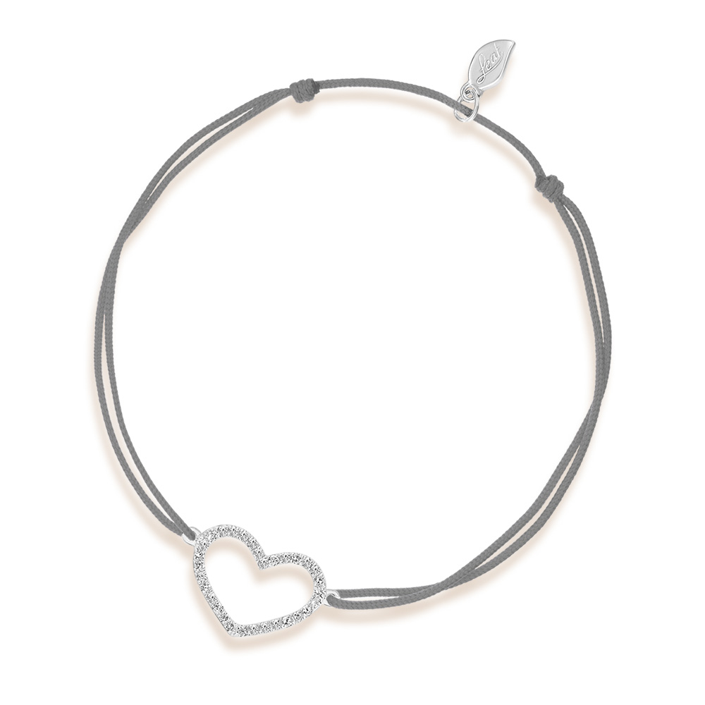 Freundschaftsarmband Herz mit Diamanten, 18 Karat Weigold, Grau