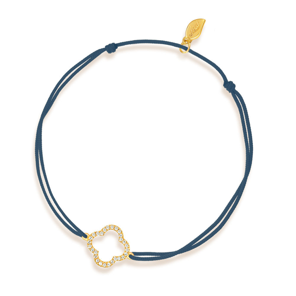 Freundschaftsarmband Kleeblatt mit Diamanten, 18 Karat Gelbgold, Navy