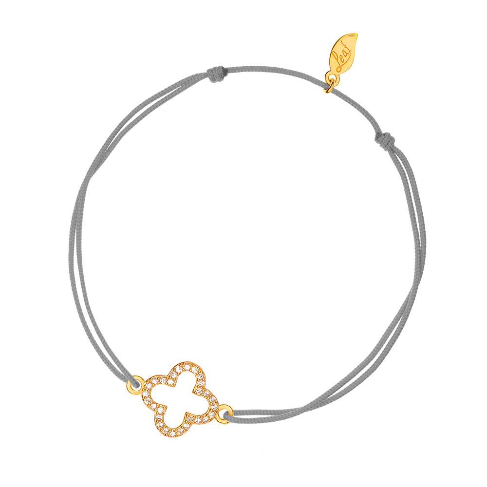 Glcksarmbndchen Kleeblatt, Zirkonia, 18 K Gelbgold vergoldet, Grau