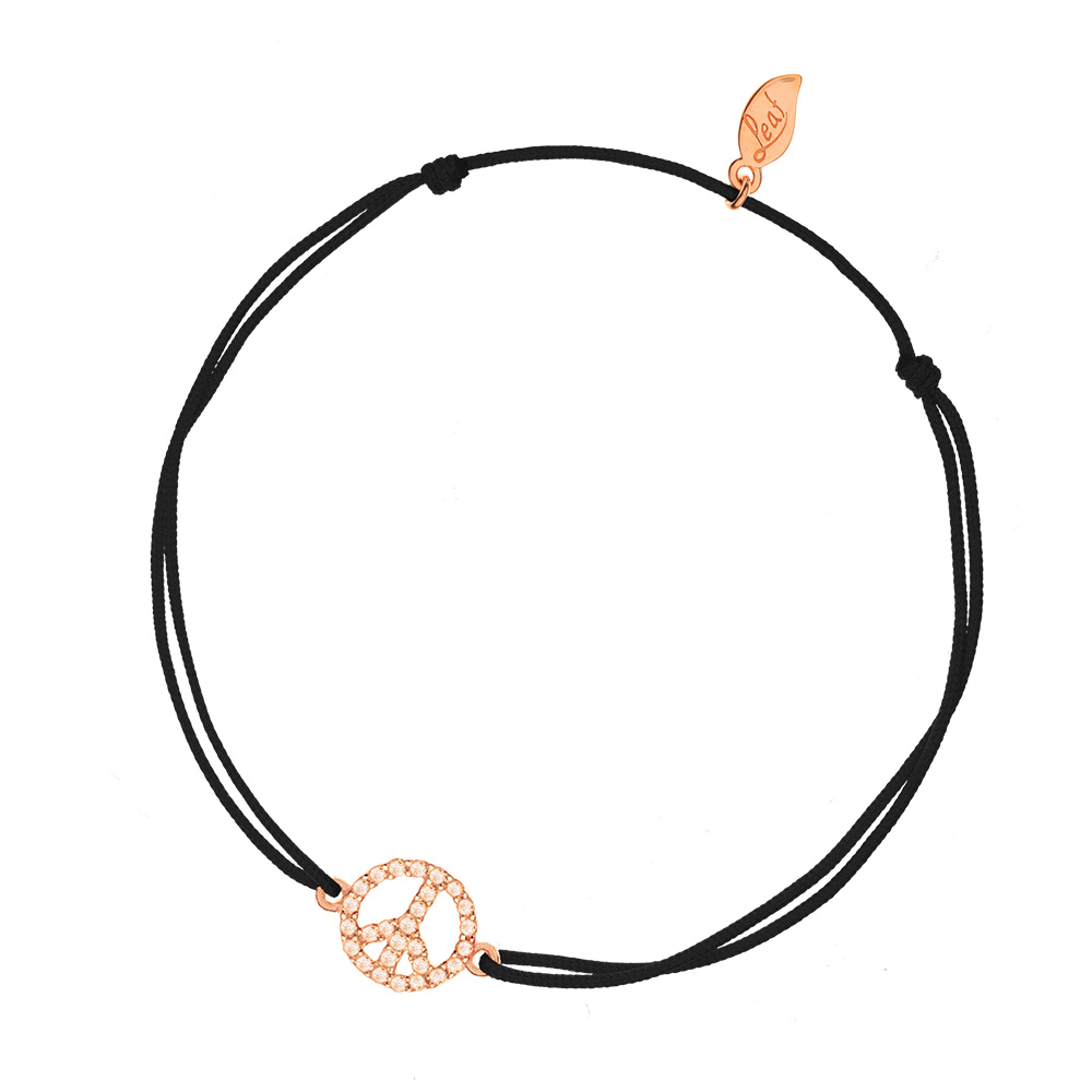 Glcksarmband PEACE mit Zirkonia, 18 K Rosegold vegoldet, Schwarz