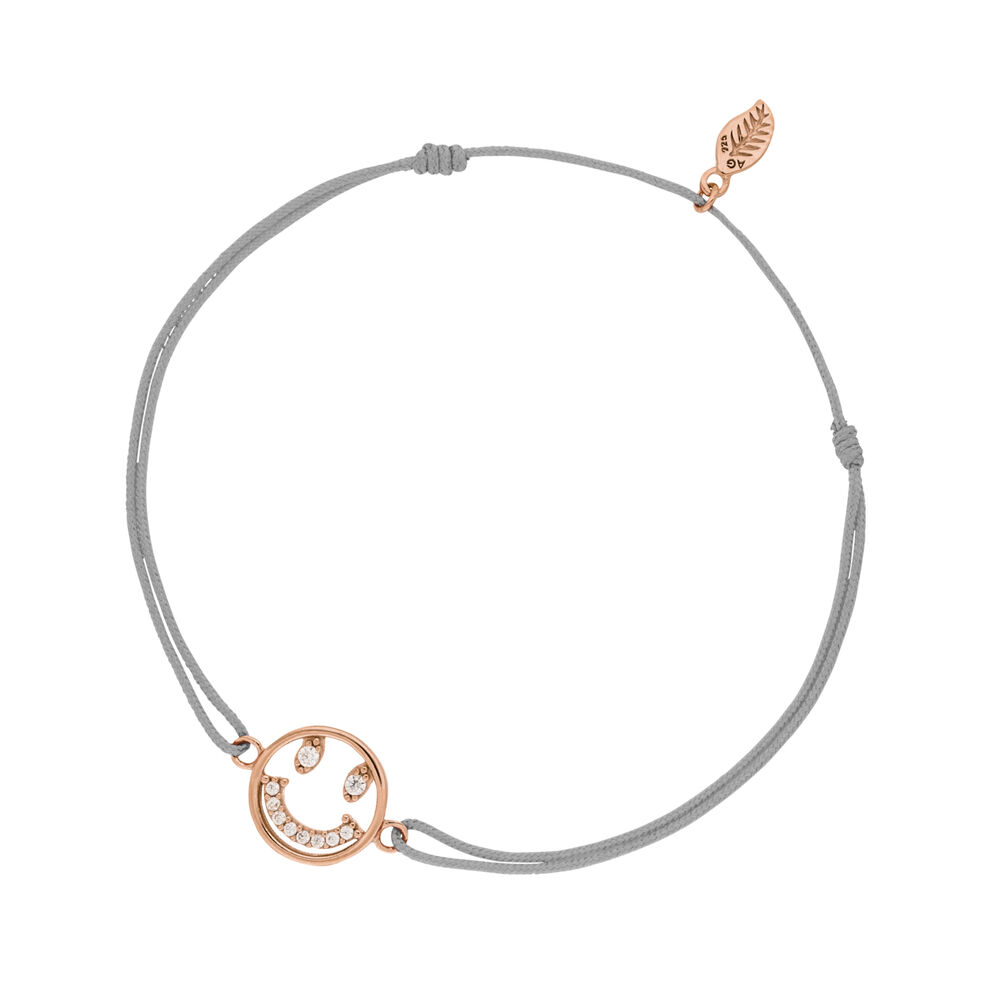 Glcksarmband Smiley, 18 K Rosegold vergoldet, Grau