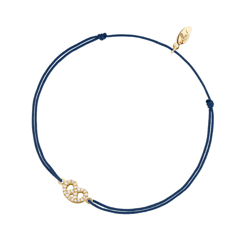 Glcksbndchen Brezn mit Zirkonia, 18 K Gelbgold vergoldet, Navy