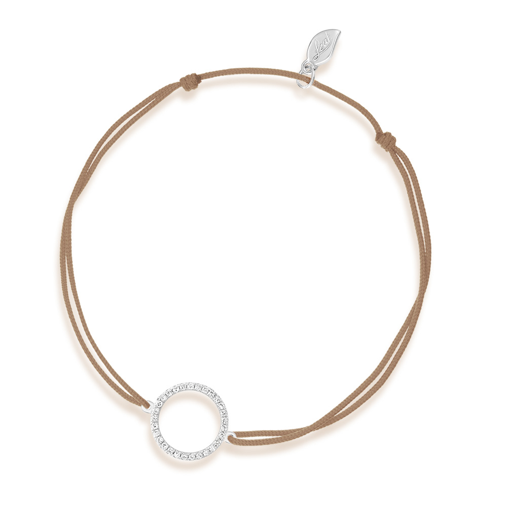 Glcksbndchen Circle mit Diamanten, 18 K Weigold, Beige