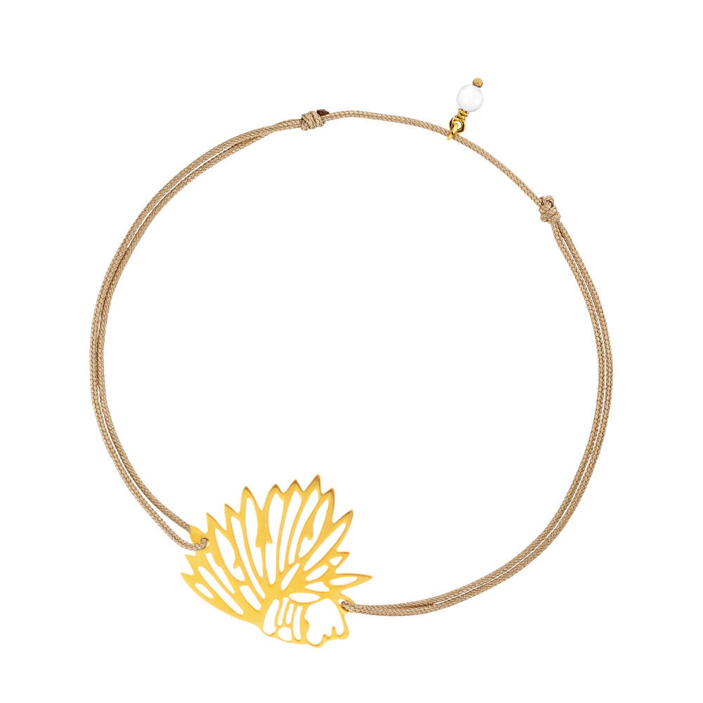Glcksbndchen Ethno, 18 K Gelbgold vergoldet, Beige
