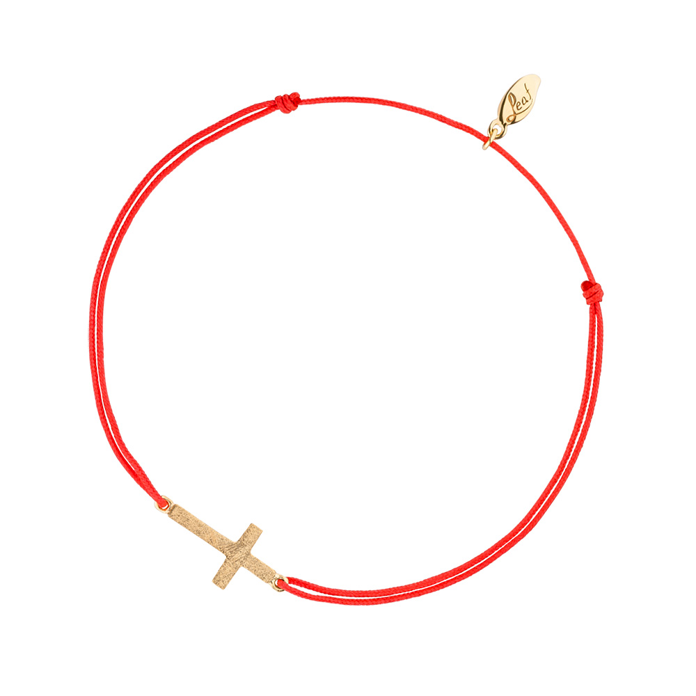 Glcksbndchen Kreuz, 18 K Gelbgold vergoldet, Koralle