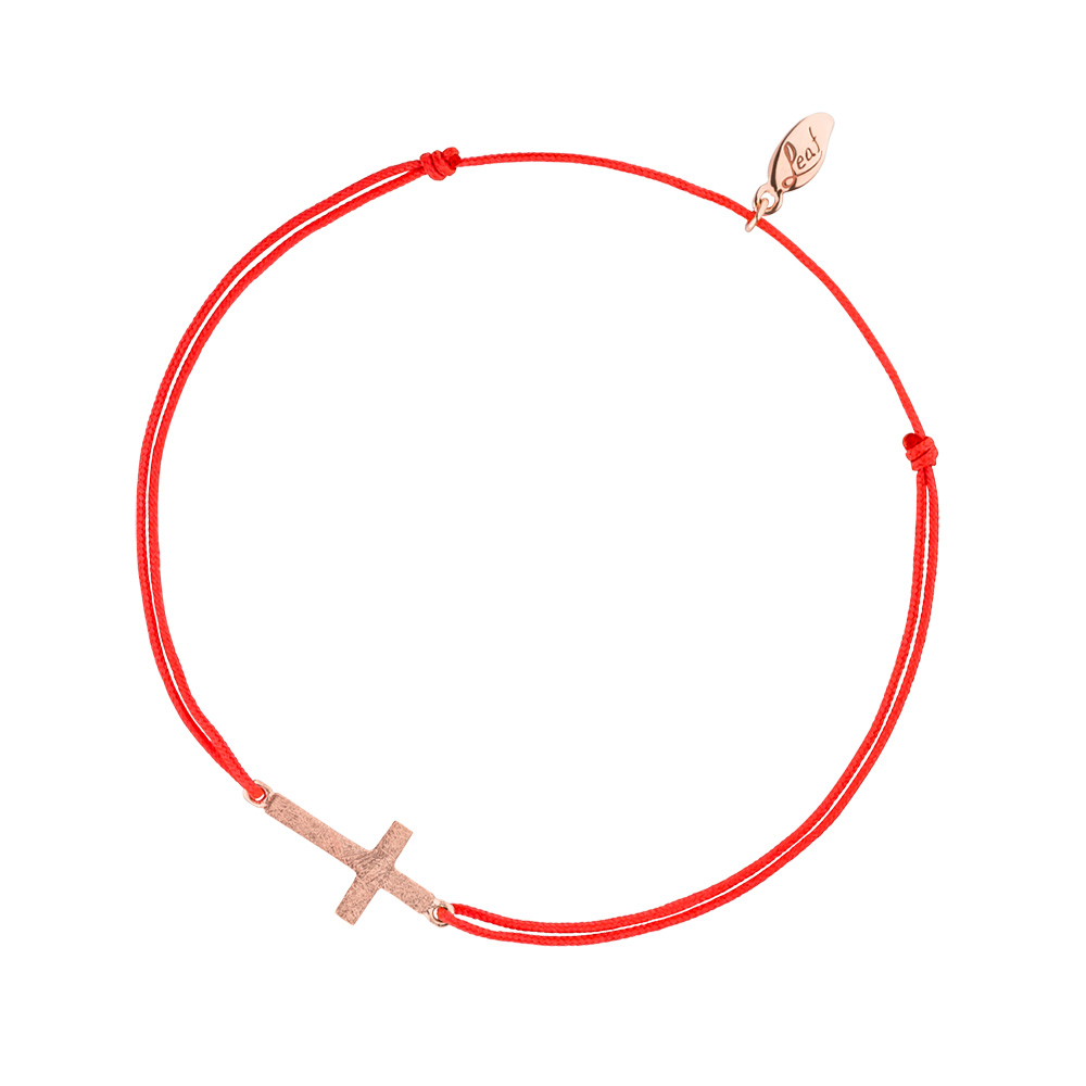 Gl�cksb�ndchen Kreuz, 18 K Rosegold vergoldet, Koralle
