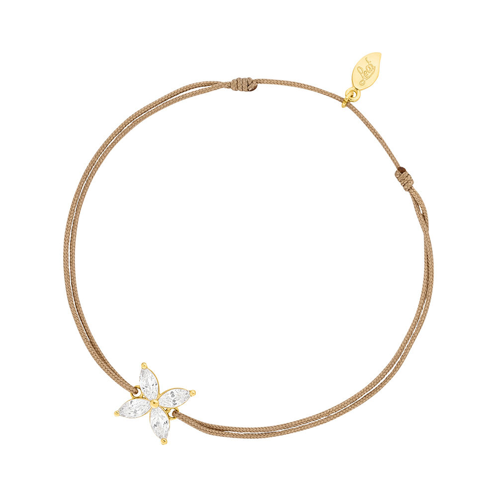 Glcksbndchen Leaf Flower, 18 K Gelbgold vergoldet, Beige