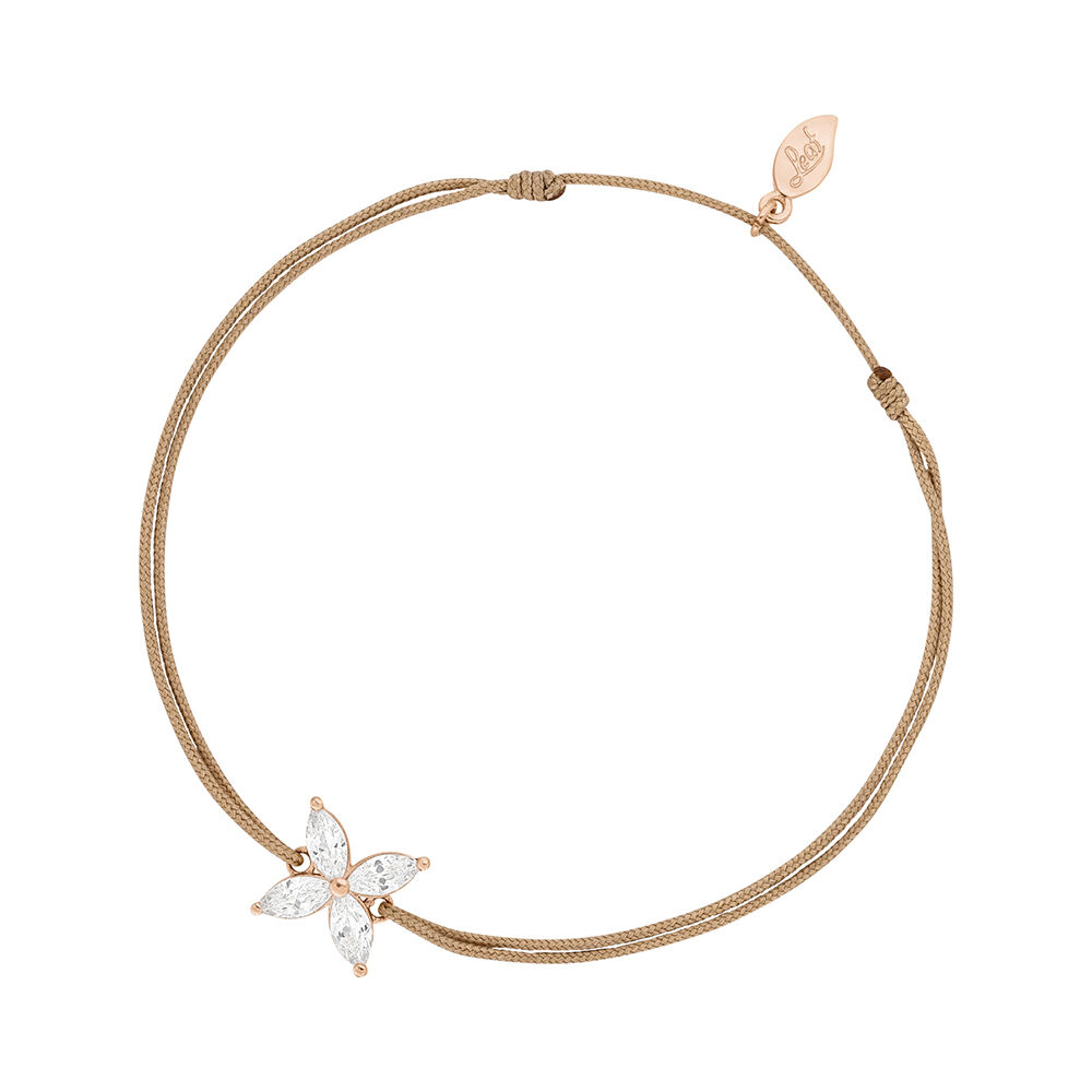 Glcksbndchen Leaf Flower, 18 K Rosegold vergoldet, Beige