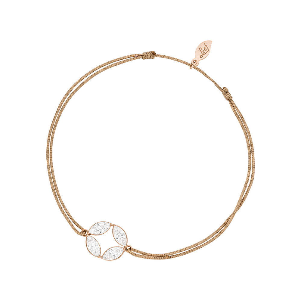 Glcksbndchen Round Flower, 18 K Rosegold vergoldet, Beige