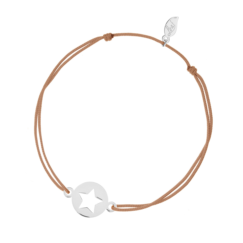 Glcksbndchen Star, 14 K Weigold, Beige