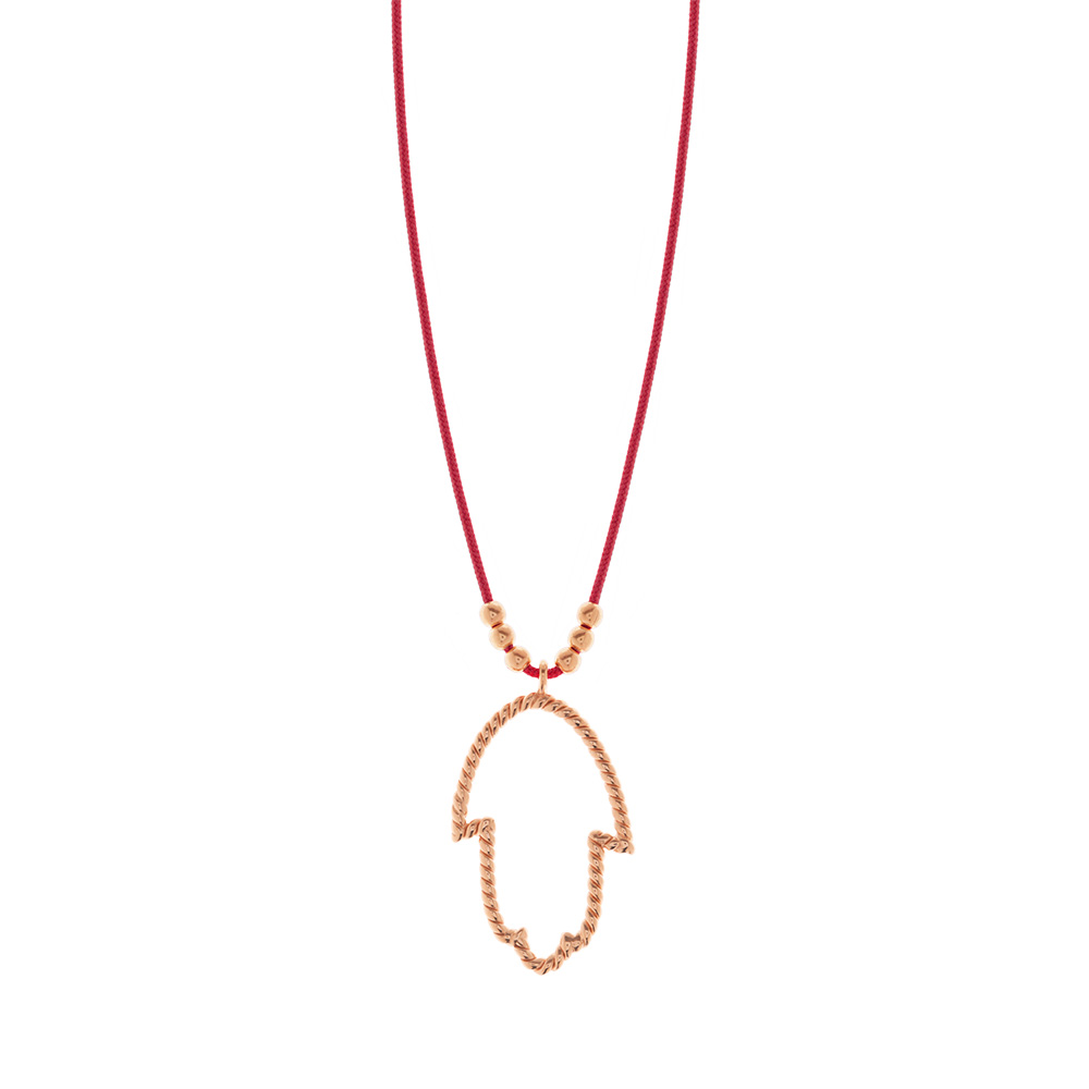 Glckshalskettchen Fatima's Hand, 18 K Rosegold, Rot