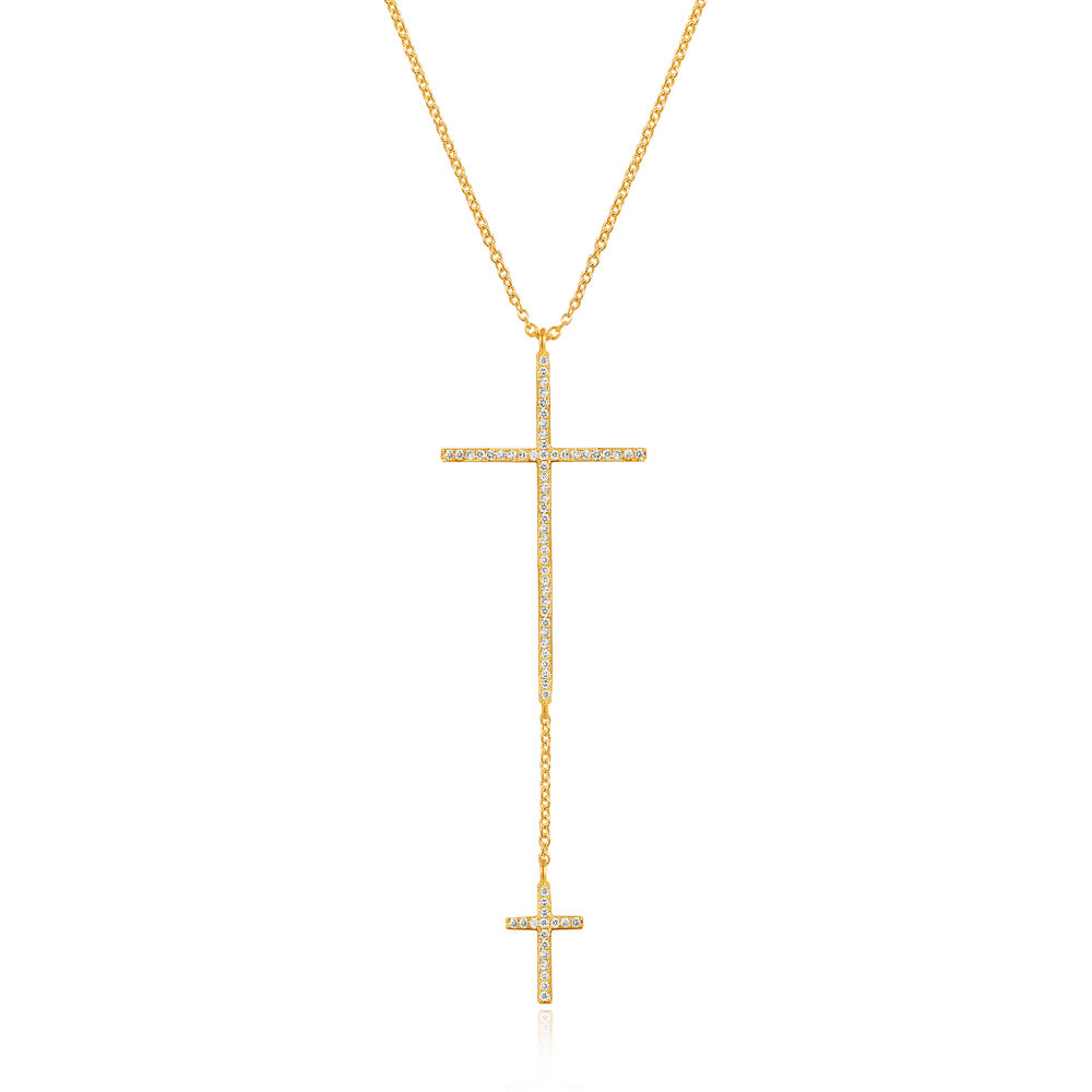 Halskette 2 Kreuze mit Diamanten, 18 Karat Gelbgold