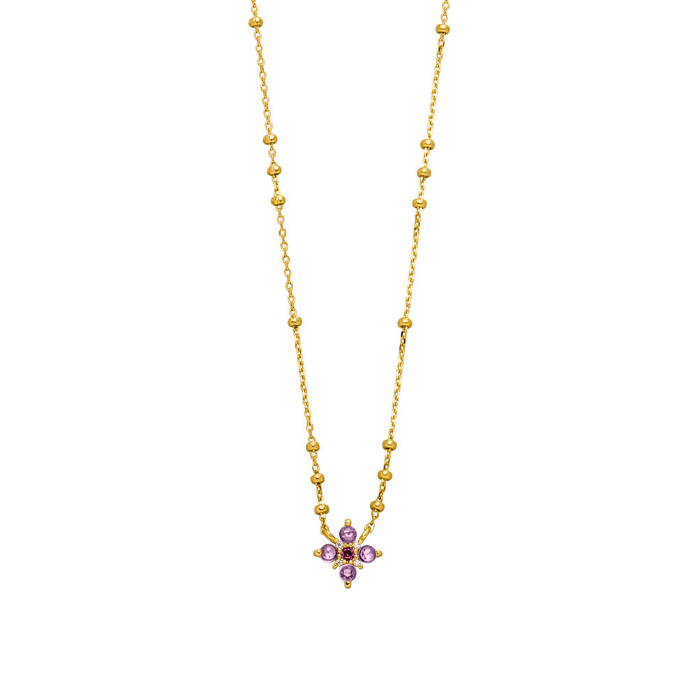 Halskette BLOOM, Amethyst/Rhodolith, 18 Karat Gelbgold vergoldet